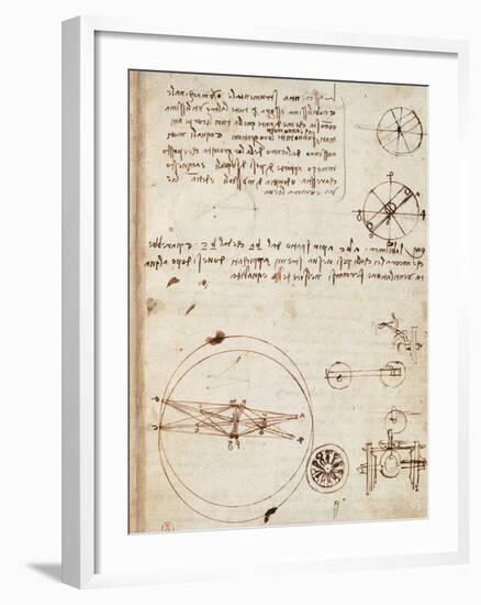 Page from the Codex Regarding the Flight of Birds-Leonardo da Vinci-Framed Giclee Print