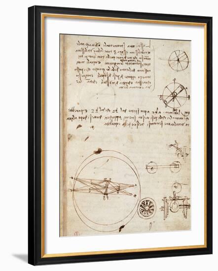 Page from the Codex Regarding the Flight of Birds-Leonardo da Vinci-Framed Giclee Print