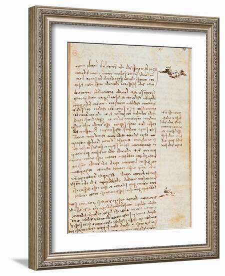 Page from the Codex Regarding the Flight of Birds-Leonardo da Vinci-Framed Giclee Print