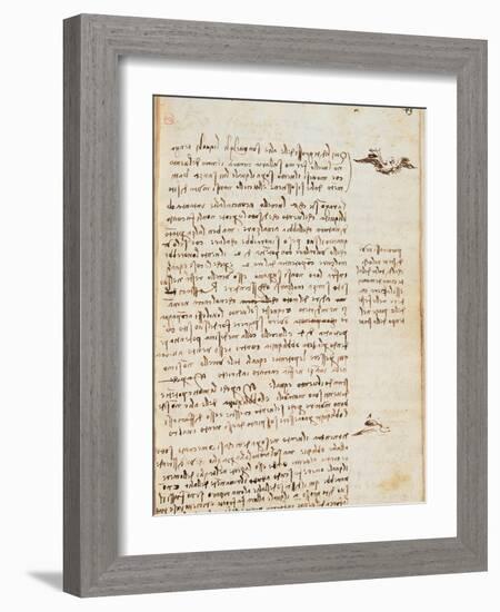 Page from the Codex Regarding the Flight of Birds-Leonardo da Vinci-Framed Giclee Print