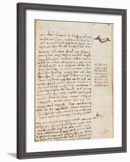 Page from the Codex Regarding the Flight of Birds-Leonardo da Vinci-Framed Giclee Print