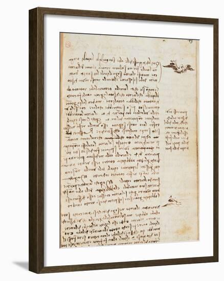 Page from the Codex Regarding the Flight of Birds-Leonardo da Vinci-Framed Giclee Print