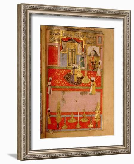 Page from the Sahansahname, a chronicle of Ottoman Sultans, written by Loqman-Werner Forman-Framed Giclee Print