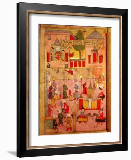 Page from the Sahansahname, a chronicle of Ottoman Sultans, written by Loqman-Werner Forman-Framed Giclee Print