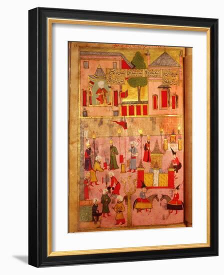 Page from the Sahansahname, a chronicle of Ottoman Sultans, written by Loqman-Werner Forman-Framed Giclee Print