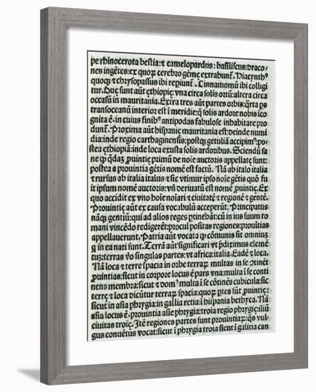 Page of Chapter V of Etymologiae, De Terra Et Partibus, Geography, Book 14th, Isidore of Seville-null-Framed Giclee Print