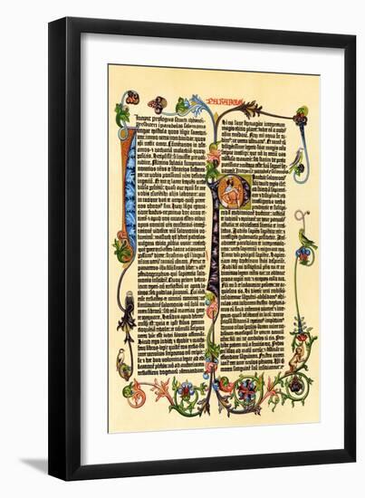 Page of Gutenberg's 42-Line Bible, Printed in the 1450s, Probably the First Use of Movable Type-null-Framed Giclee Print