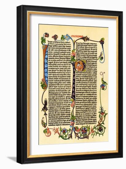 Page of Gutenberg's 42-Line Bible, Printed in the 1450s, Probably the First Use of Movable Type-null-Framed Giclee Print