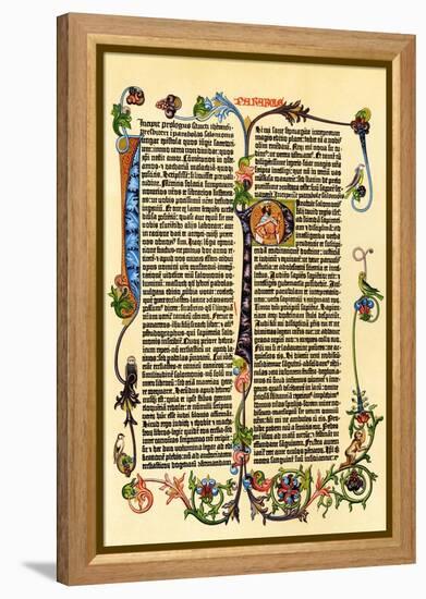 Page of Gutenberg's 42-Line Bible, Printed in the 1450s, Probably the First Use of Movable Type-null-Framed Premier Image Canvas