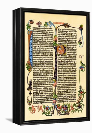 Page of Gutenberg's 42-Line Bible, Printed in the 1450s, Probably the First Use of Movable Type-null-Framed Premier Image Canvas