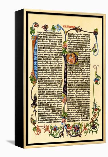 Page of Gutenberg's 42-Line Bible, Printed in the 1450s, Probably the First Use of Movable Type-null-Framed Premier Image Canvas