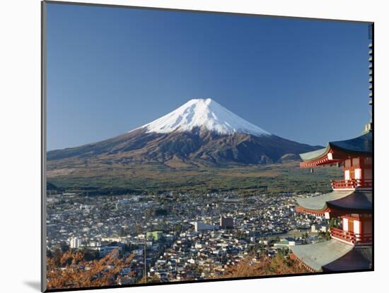 Pagoda and Mount Fuji, Honshu, Japan-null-Mounted Photographic Print