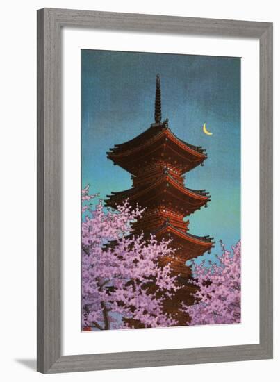 Pagoda in Moonlight-Kawase Hasui-Framed Art Print