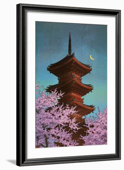 Pagoda in Moonlight-Kawase Hasui-Framed Art Print