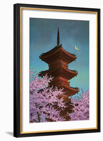 Pagoda in Moonlight-Kawase Hasui-Framed Art Print