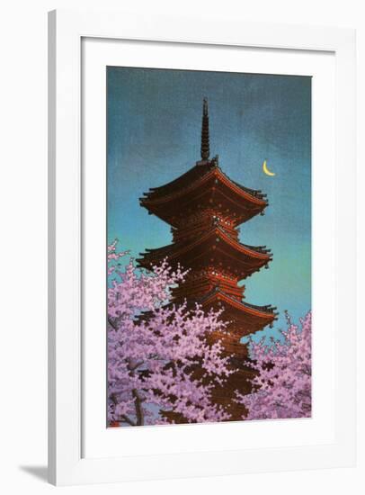 Pagoda in Moonlight-Kawase Hasui-Framed Art Print