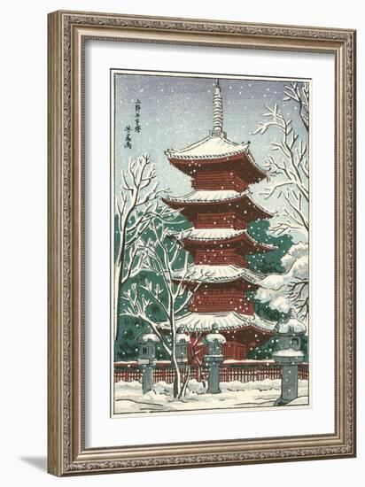 Pagoda in the Snow-null-Framed Art Print