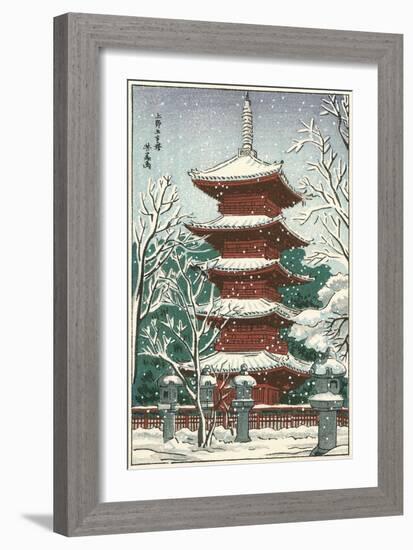 Pagoda in the Snow-null-Framed Art Print