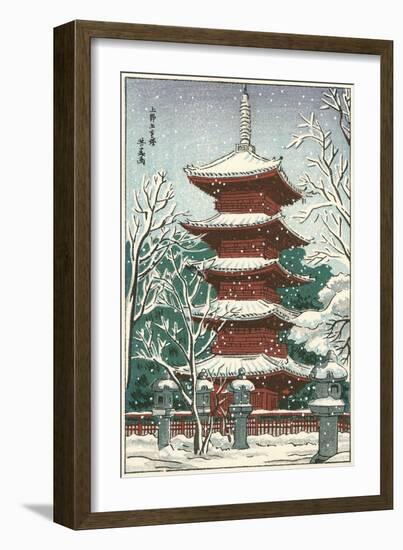 Pagoda in the Snow-null-Framed Art Print