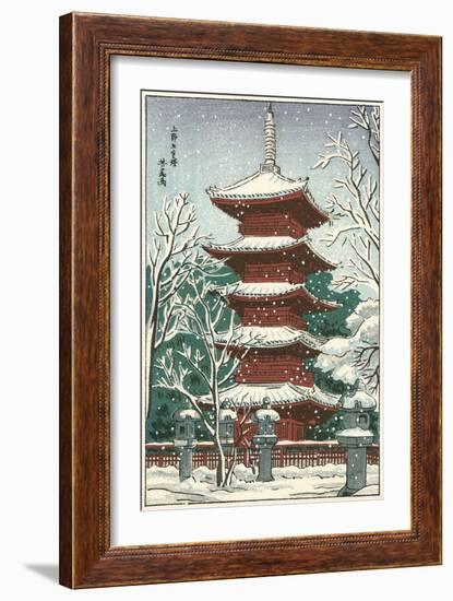 Pagoda in the Snow-null-Framed Art Print