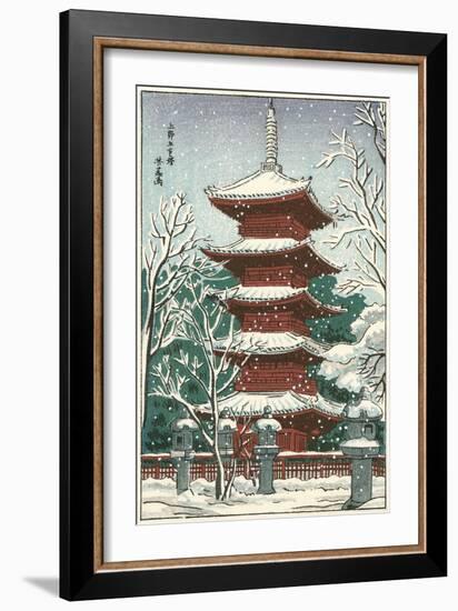 Pagoda in the Snow-null-Framed Art Print