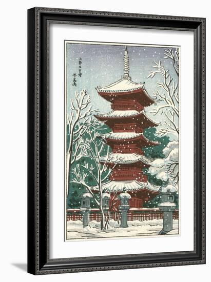 Pagoda in the Snow-null-Framed Art Print