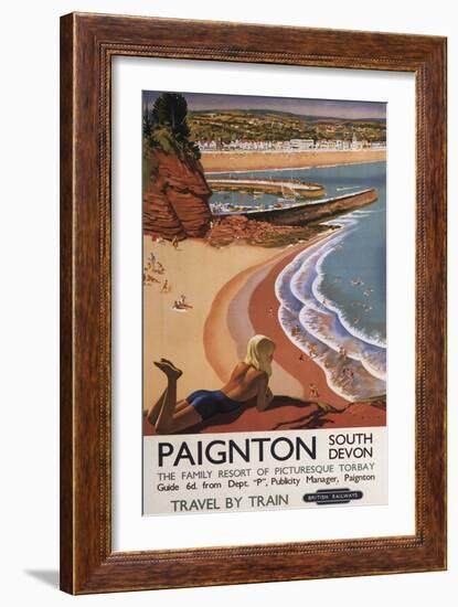 Paignton, England - British Railways Girl Looking over a Cliff Poster-Lantern Press-Framed Art Print