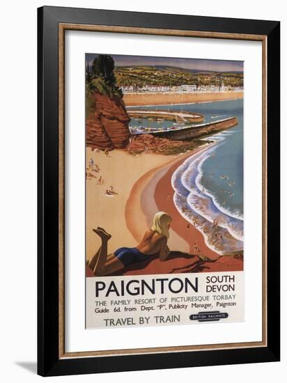 Paignton, England - British Railways Girl Looking over a Cliff Poster-Lantern Press-Framed Art Print