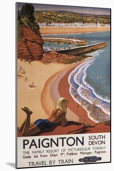 Paignton, England - British Railways Girl Looking over a Cliff Poster-Lantern Press-Mounted Art Print