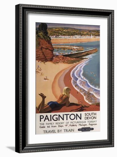 Paignton, England - British Railways Girl Looking over a Cliff Poster-Lantern Press-Framed Art Print