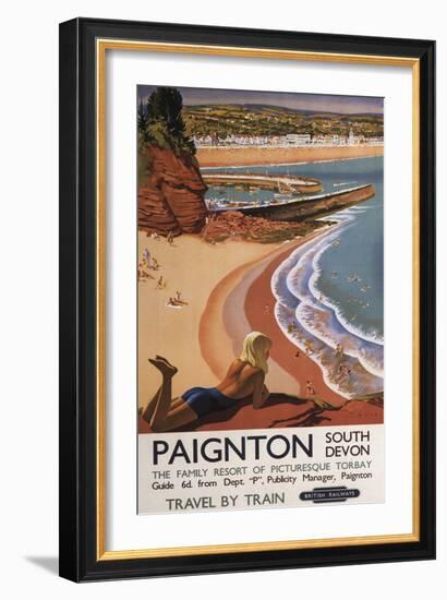 Paignton, England - British Railways Girl Looking over a Cliff Poster-Lantern Press-Framed Art Print