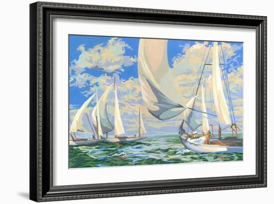 Paint by Numbers, Sailing Scene-null-Framed Art Print