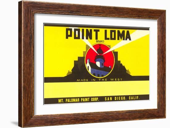 Paint Label, Point Loma, with Cabrillo Lighthouse, San Diego-null-Framed Art Print