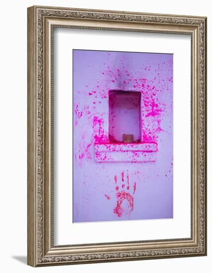 Paint on wall during Holi festival, Rajasthan-Mark MacEwen-Framed Photographic Print