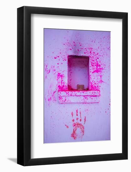 Paint on wall during Holi festival, Rajasthan-Mark MacEwen-Framed Photographic Print