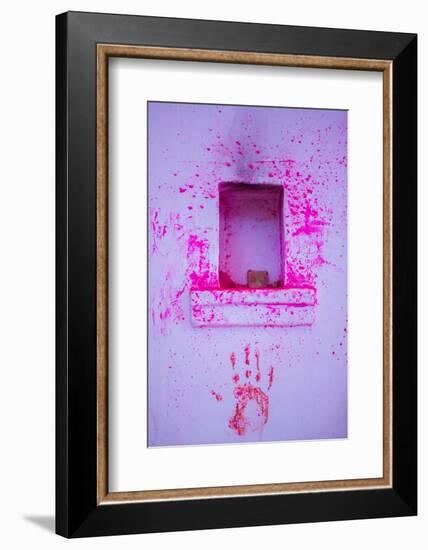 Paint on wall during Holi festival, Rajasthan-Mark MacEwen-Framed Photographic Print