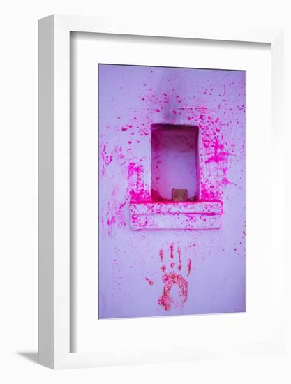 Paint on wall during Holi festival, Rajasthan-Mark MacEwen-Framed Photographic Print