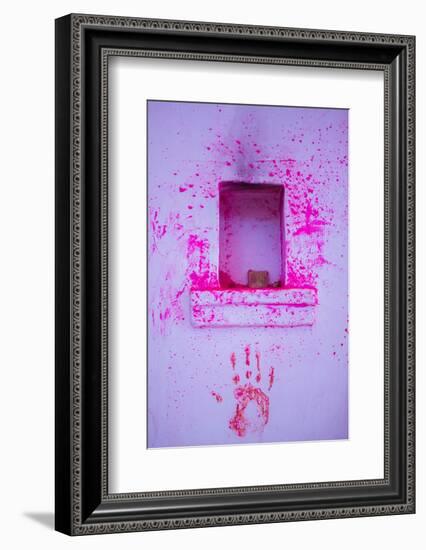 Paint on wall during Holi festival, Rajasthan-Mark MacEwen-Framed Photographic Print