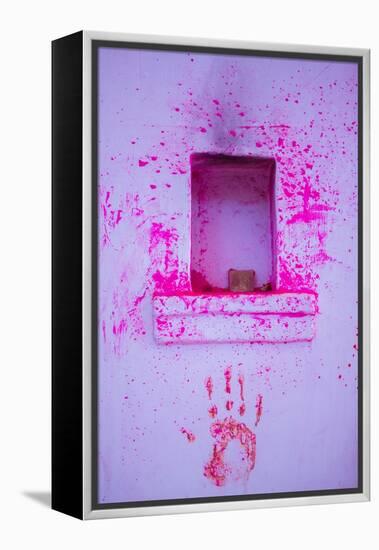 Paint on wall during Holi festival, Rajasthan-Mark MacEwen-Framed Premier Image Canvas