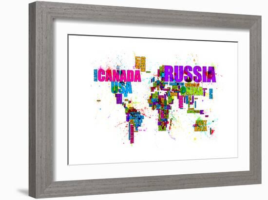 Paint Splashes Text Map of the World-Michael Tompsett-Framed Art Print