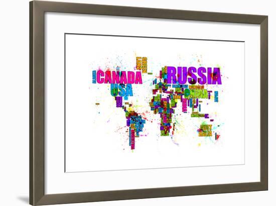 Paint Splashes Text Map of the World-Michael Tompsett-Framed Art Print