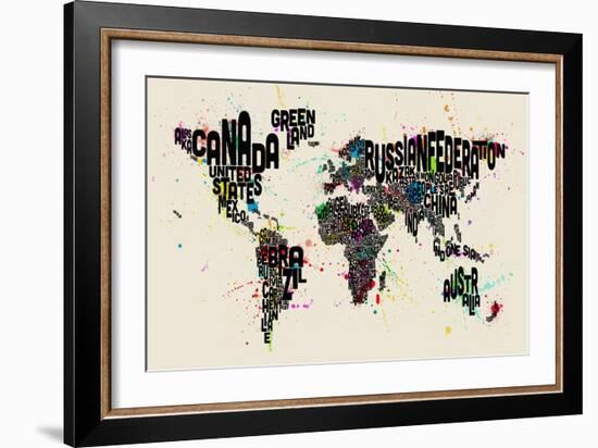 Paint Splashes Text Map of the World-Michael Tompsett-Framed Art Print