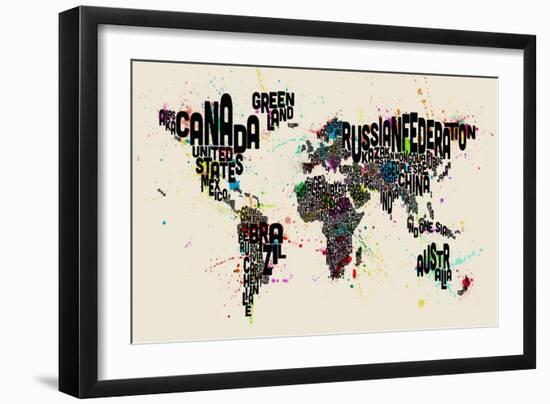 Paint Splashes Text Map of the World-Michael Tompsett-Framed Art Print