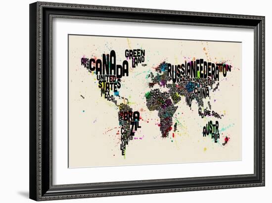 Paint Splashes Text Map of the World-Michael Tompsett-Framed Art Print