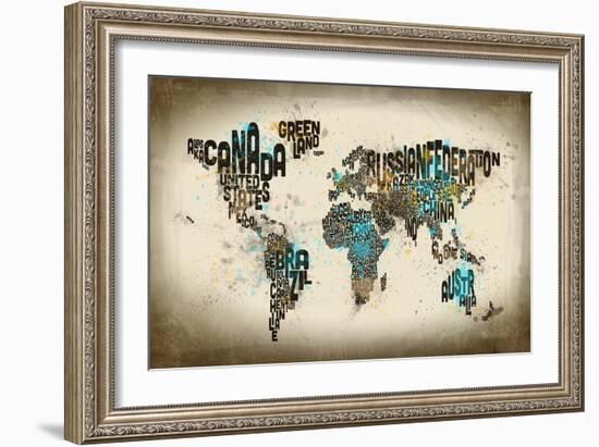 Paint Splashes Text Map of the World-Michael Tompsett-Framed Art Print