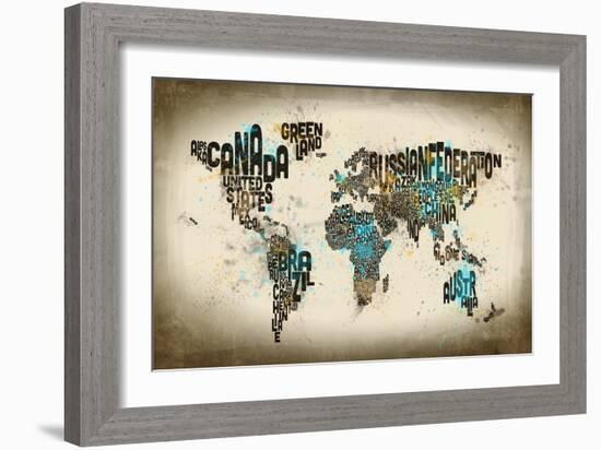 Paint Splashes Text Map of the World-Michael Tompsett-Framed Art Print