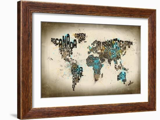 Paint Splashes Text Map of the World-Michael Tompsett-Framed Art Print