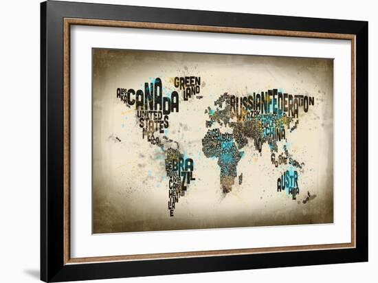 Paint Splashes Text Map of the World-Michael Tompsett-Framed Art Print