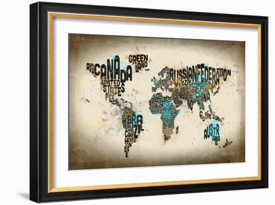 Paint Splashes Text Map of the World-Michael Tompsett-Framed Art Print