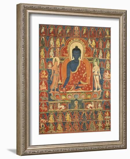 Painted Banner (Thangka) with the Medicine Buddha (Bhaishajyaguru), 14th Century-null-Framed Giclee Print